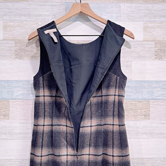 Banana Republic Flannel Plaid Sheath Dress Gray Brown Wool Blend Work Womens 6 - Picture 5 of 6